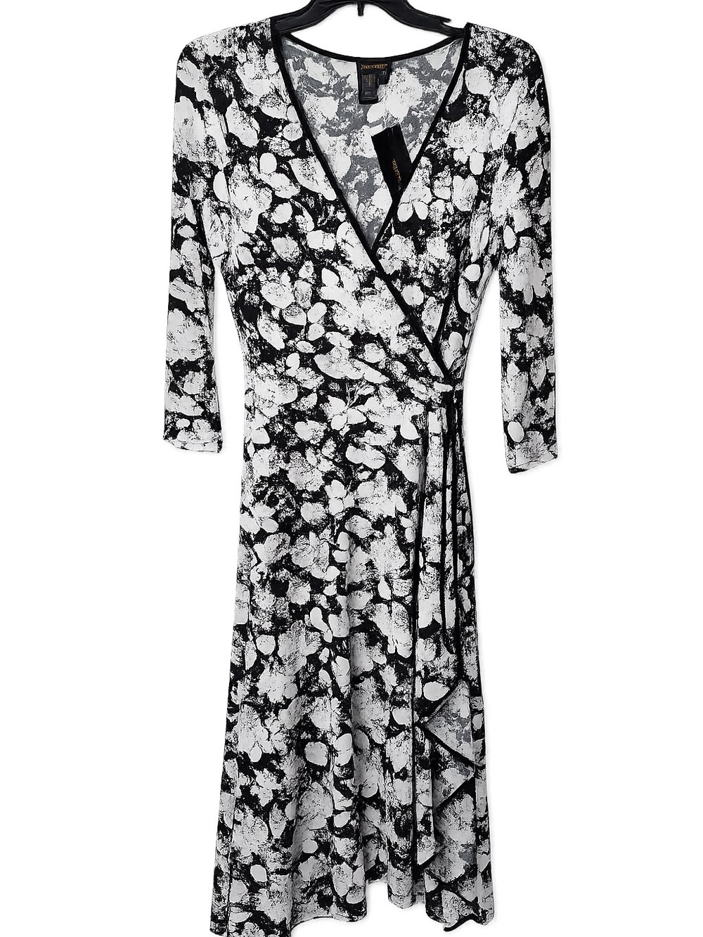 NWT BCBGMaxAzria Black and White Floral Faux Wrap Dress Women’s Medium